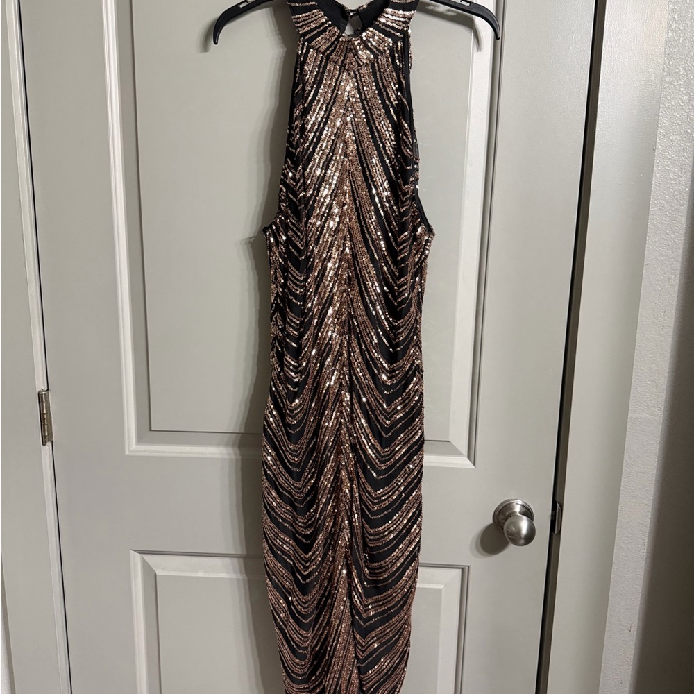 Premier Black and Gold Backless Dress